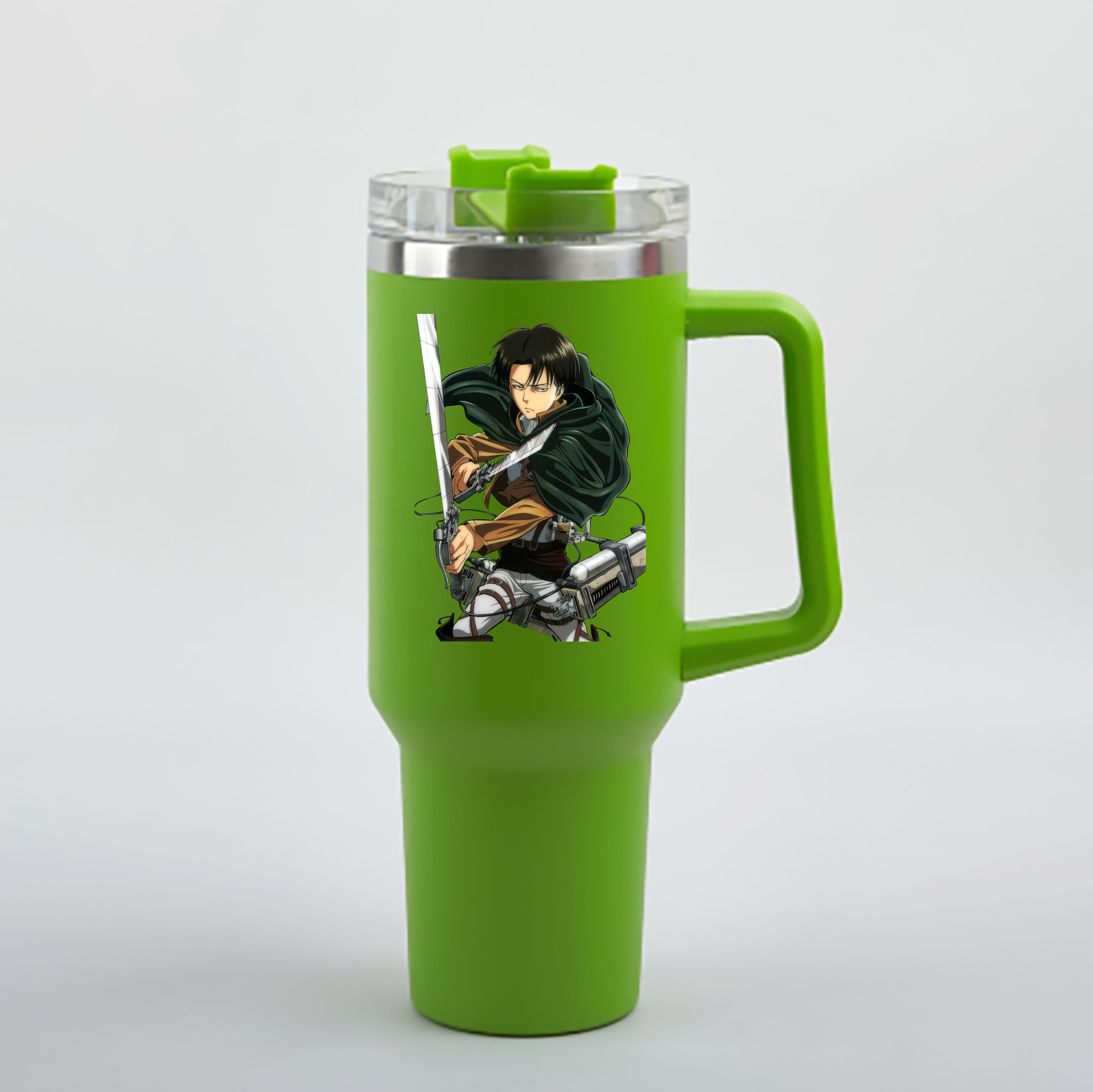 （画像用） 進撃の巨人 リヴァイ·アッカーマン Attack on Titan Levi Ackerman 1200mL車用タンブラー - クリスタルステッカー（プラスチックストロー付き）
